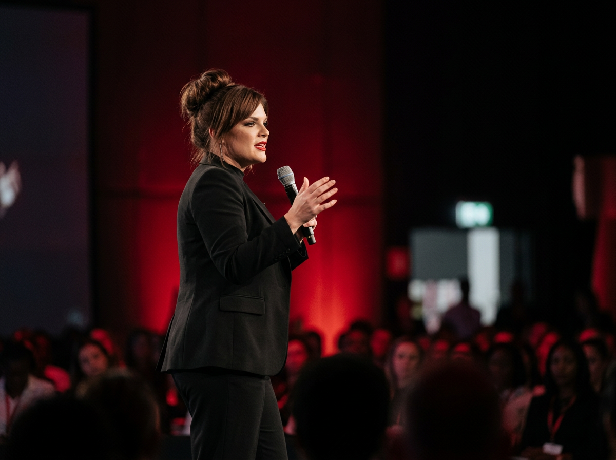 Yolandi Kahl speaking at an industry event